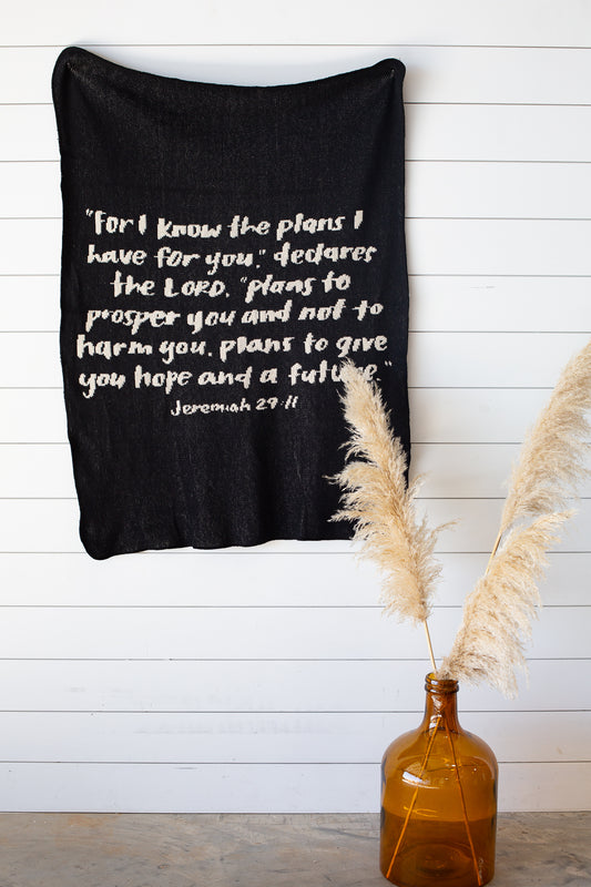 Jeremiah 29:11 recycled cotton throw blanket by Modern Burlap