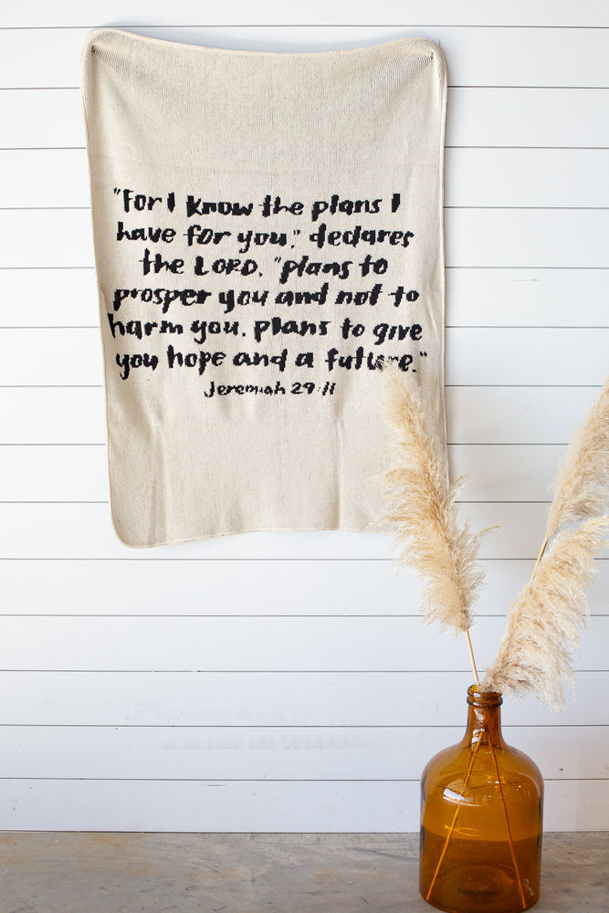 
                  
                    Load image into Gallery viewer, Made in the USA | Recycled Cotton Blend Jeremiah 29:11 Throw Blanket
                  
                