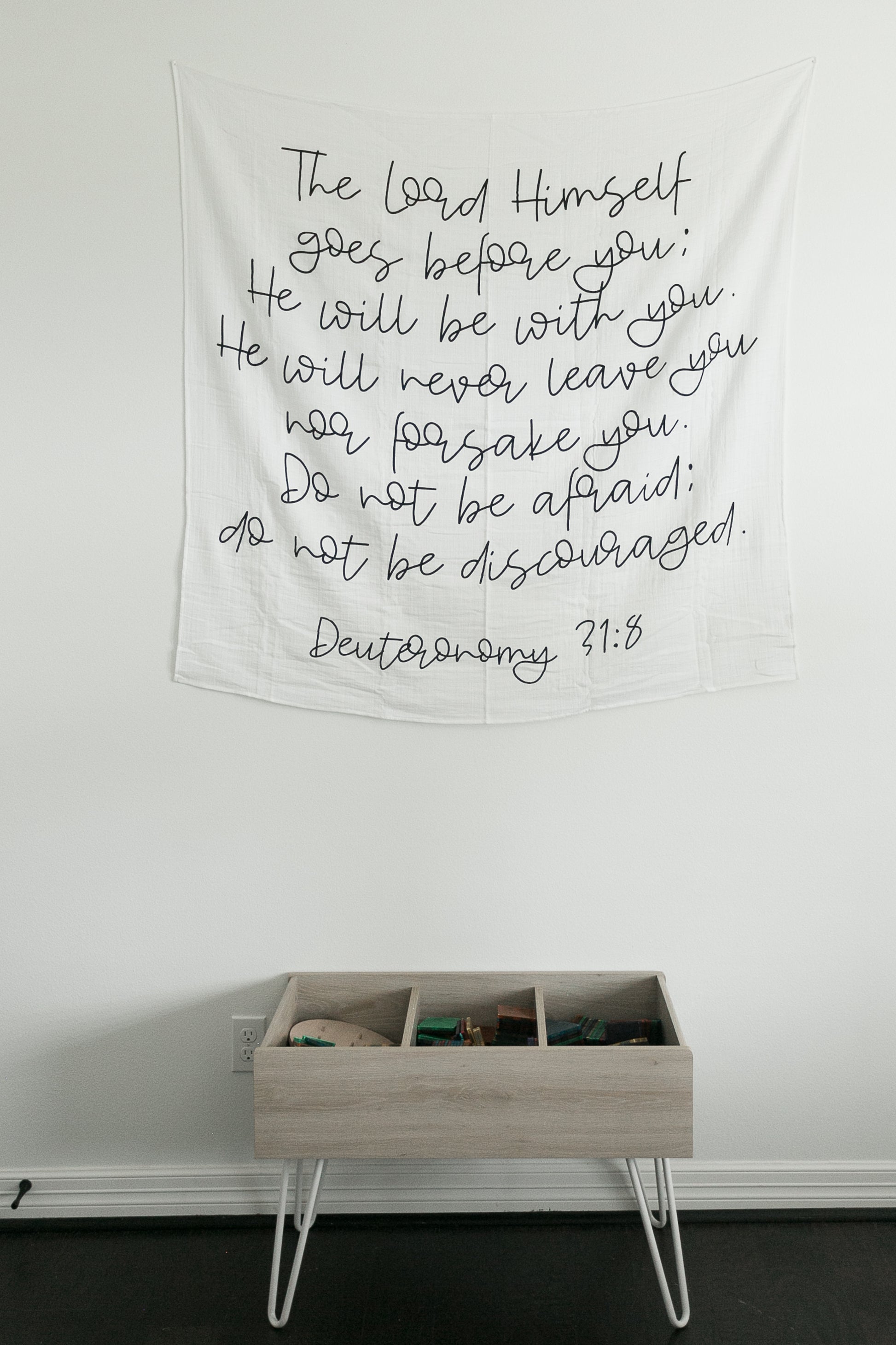 Deuteronomy 31:8 Scripture baby gift by Modern Burlap