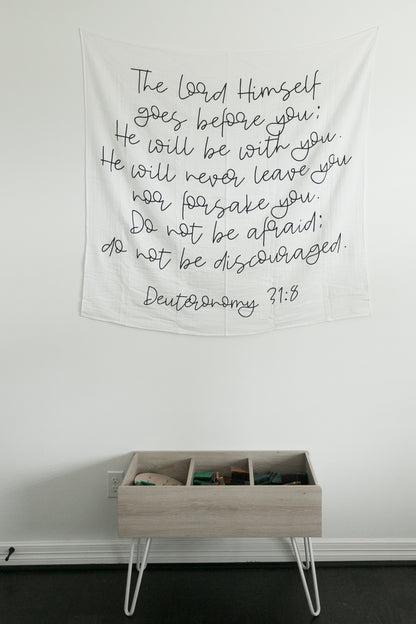 Deuteronomy 31:8 Scripture baby gift by Modern Burlap