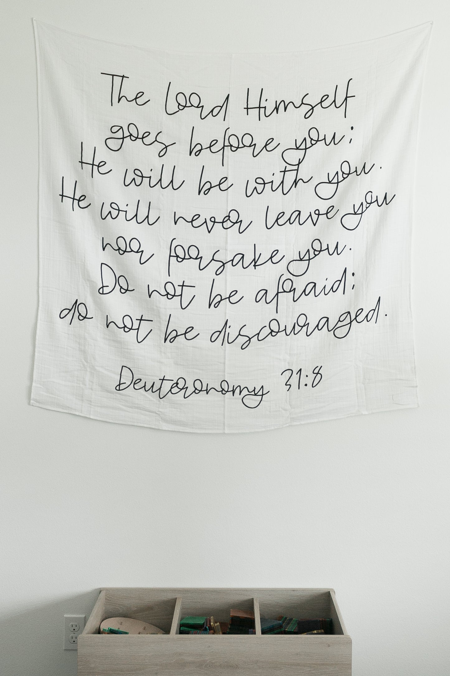 Deuteronomy 31:8 organic Scripture swaddle by Modern Burlap