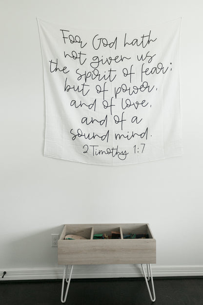 2 Timothy 1:7 organic cotton Scripture swaddle by Modern Burlap