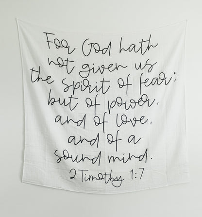 2 Timothy 1:7 Christian baby swaddle by Modern Burlap