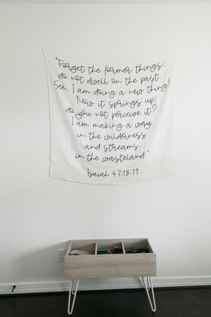 Isaiah 43:18 to 19 Scripture swaddle by Modern Burlap