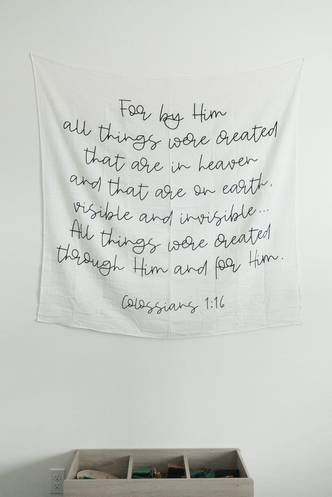 
                  
                    Load image into Gallery viewer, Organic Swaddle + Wall Art - Colossians 1:16
                  
                