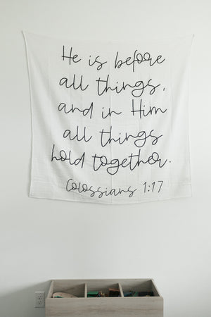 
                  
                    Load image into Gallery viewer, Organic Swaddle + Wall Art - Colossians 1:17
                  
                
