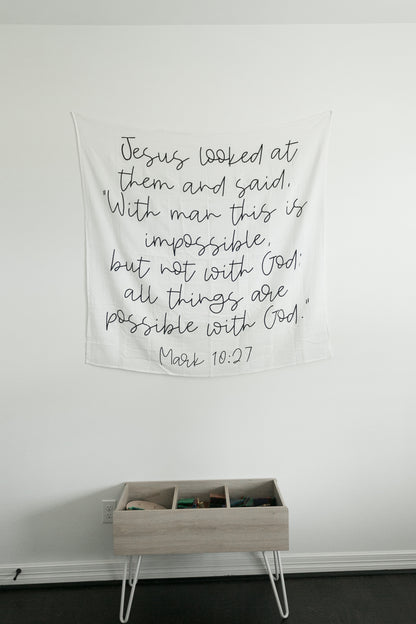 Mark 10:27 Christian baby swaddle by Modern Burlap
