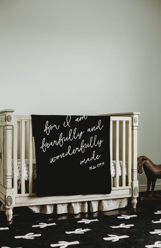Fearfully and Wonderfully Made recycled cotton throw by Modern Burlap