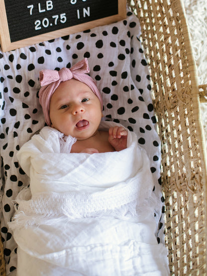 White Fringe Organic Swaddle | GOTS Certified Organic Cotton Muslin