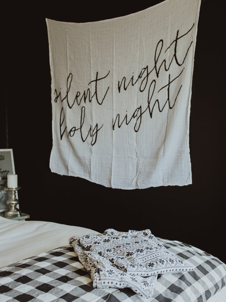 
                  
                    Load image into Gallery viewer, Organic Swaddle + Wall Art -  Silent night holy night
                  
                