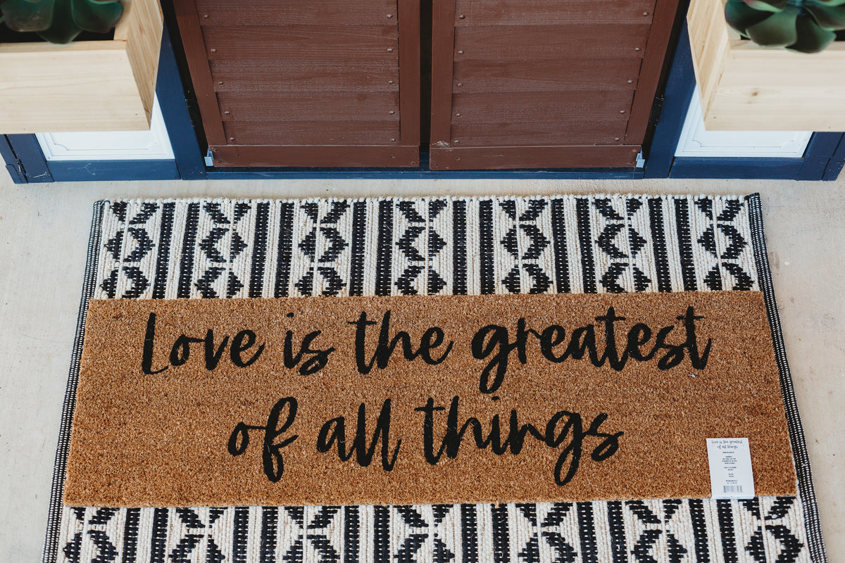 Love Is the Greatest of All Things XL coconut coir doormat by Modern Burlap