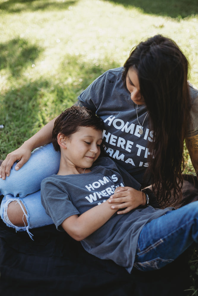 Home is where the mama is Unisex Crewneck Tee -  Charcoal