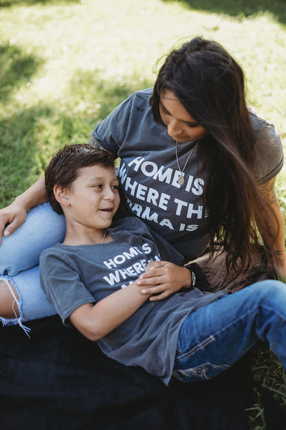 Home is where the mama is Unisex Crewneck Tee -  Charcoal