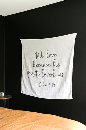 
                  
                    Load image into Gallery viewer, Organic Swaddle -  1 John 4: 19
                  
                
