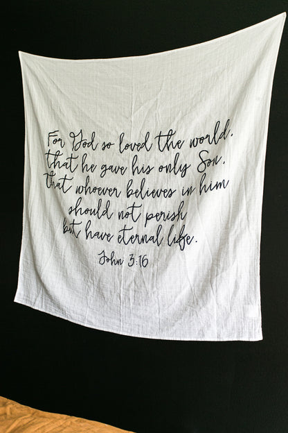 John 3:16 Scripture Swaddle | GOTS Certified Organic Cotton Muslin