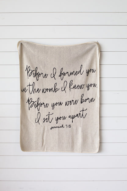 Jeremiah 1:5 Recycled Cotton Throw Blanket | Made in USA
