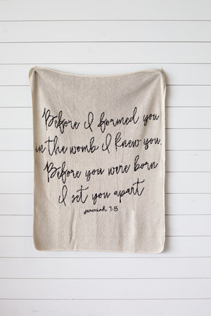 
                  
                    Load image into Gallery viewer, Made in the USA | Recycled Cotton Blend Jeremiah 1:5 Throw Blanket
                  
                