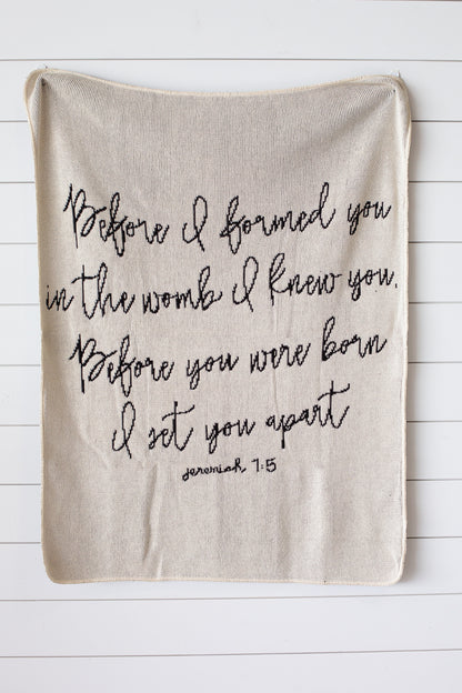 Jeremiah 1:5 Recycled Cotton Throw Blanket | Made in USA