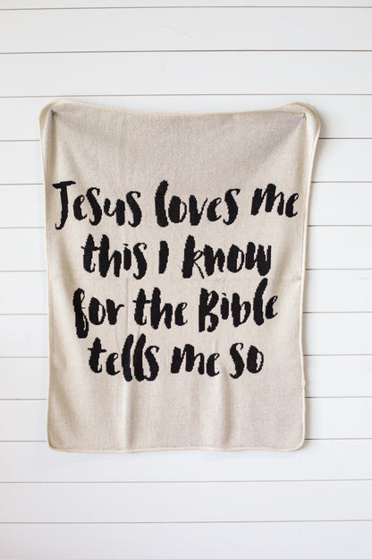 Jesus Loves Me Recycled Cotton Throw Blanket | Made in USA