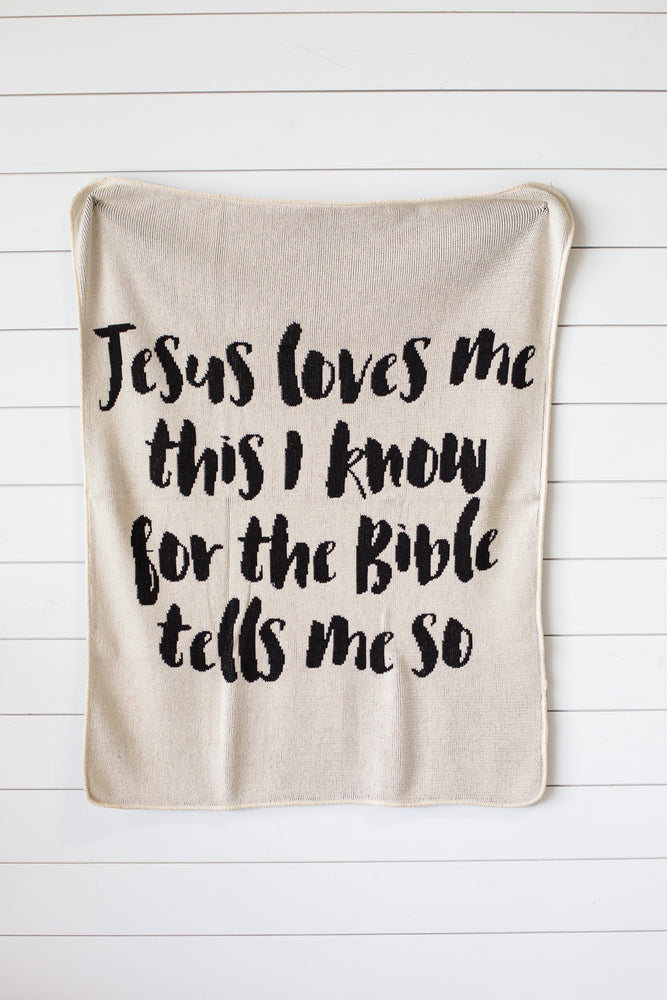 
                  
                    Load image into Gallery viewer, Made in the USA | Recycled Cotton Blend Jesus Loves Me Throw Blanket
                  
                