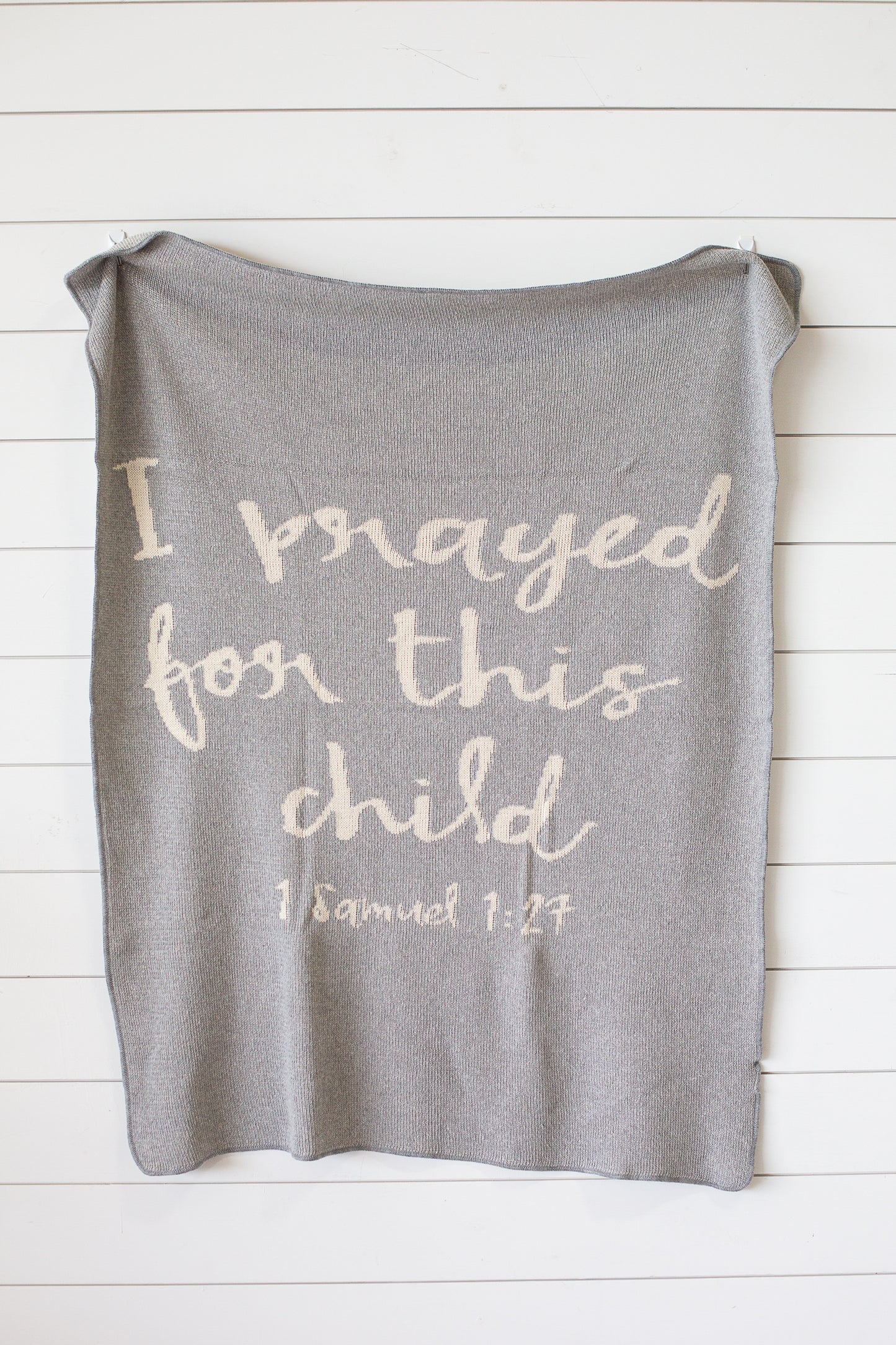 I Prayed for This Child recycled cotton throw blanket by Modern Burlap