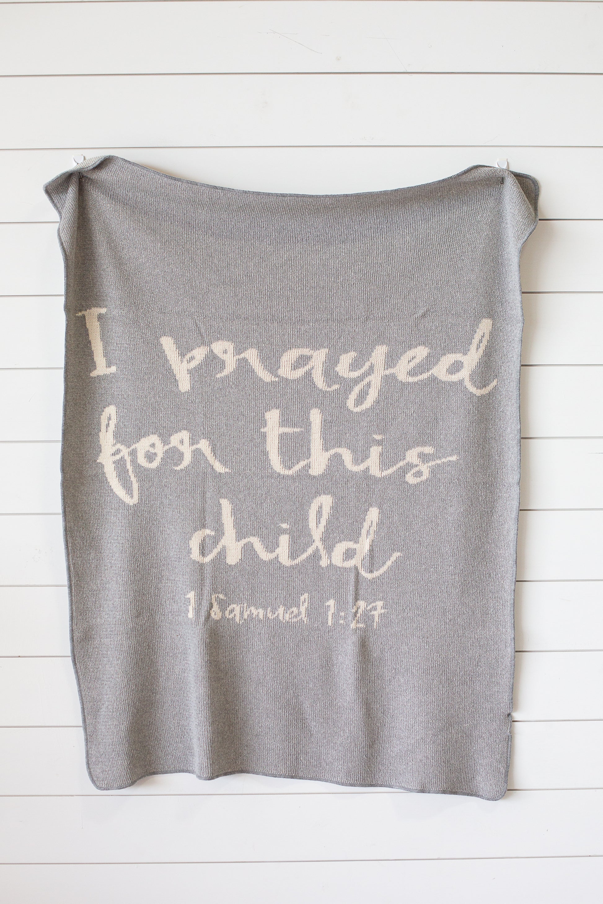 I Prayed for This Child recycled cotton throw blanket by Modern Burlap