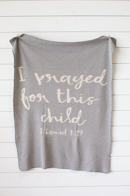 I Prayed for This Child recycled cotton throw blanket by Modern Burlap