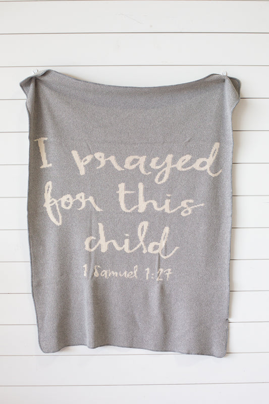 I Prayed for This Child recycled cotton throw blanket by Modern Burlap