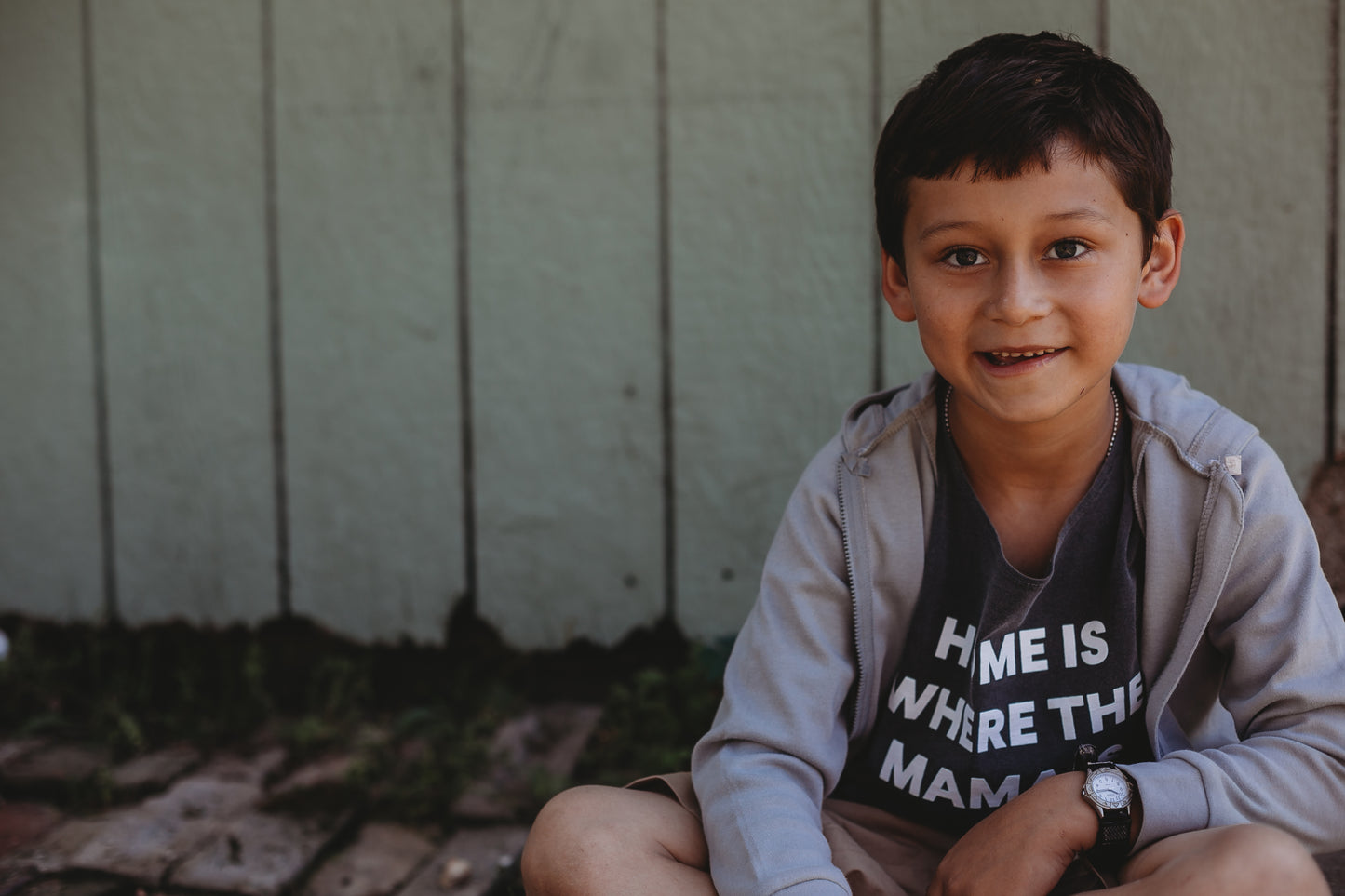 Home is where the mama is Kids Scoop Neck Tee -  Charcoal