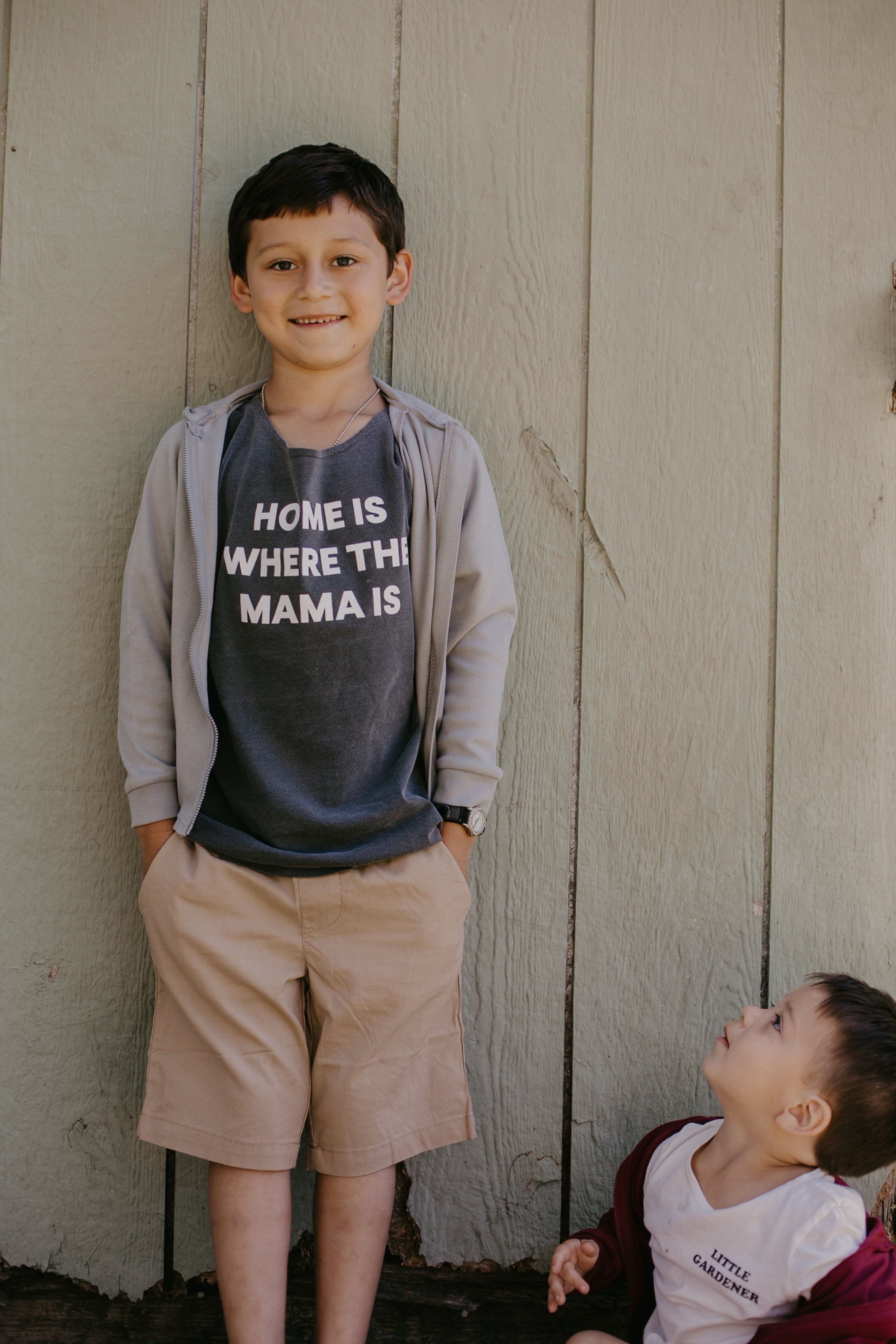 Home is where the mama is Kids Scoop Neck Tee -  Charcoal