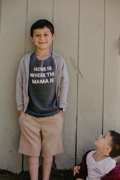 Home is where the mama is Kids Scoop Neck Tee -  Charcoal