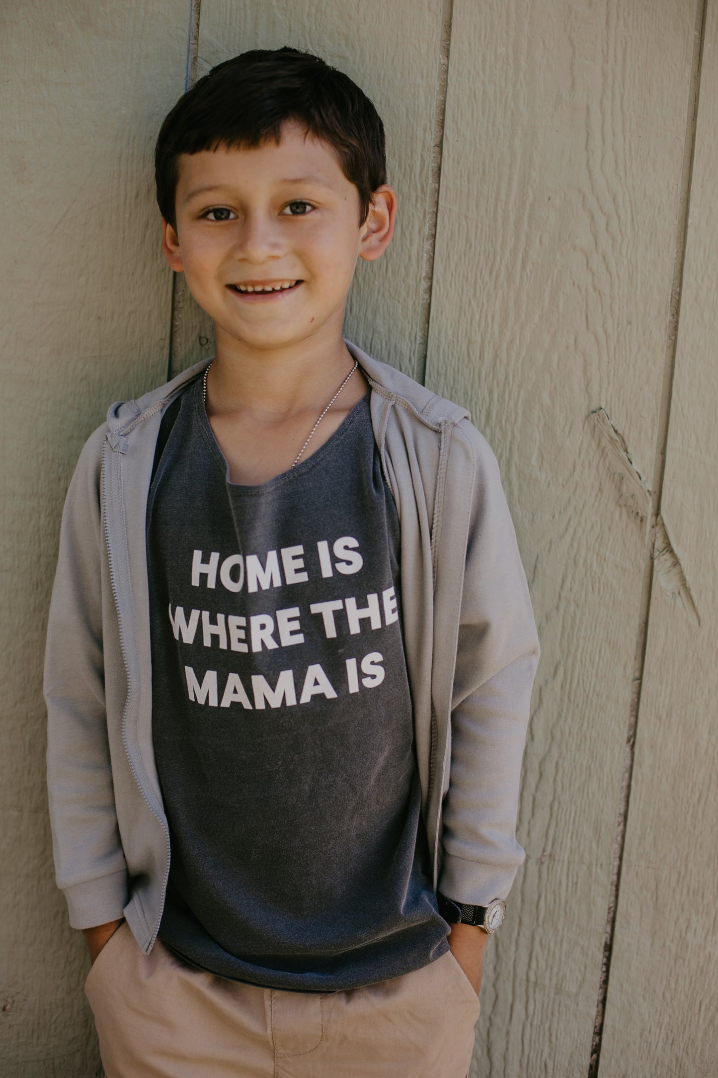 Home is where the mama is Kids Scoop Neck Tee -  Charcoal