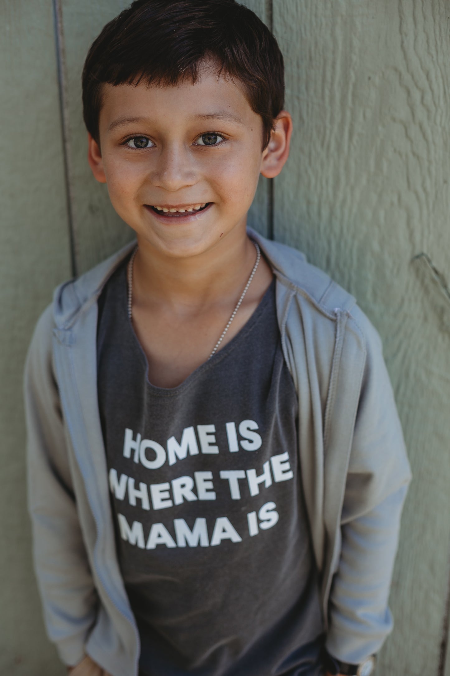 Home is where the mama is Kids Scoop Neck Tee -  Charcoal
