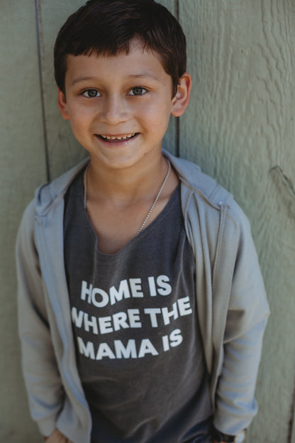 Home is where the mama is Kids Scoop Neck Tee -  Charcoal