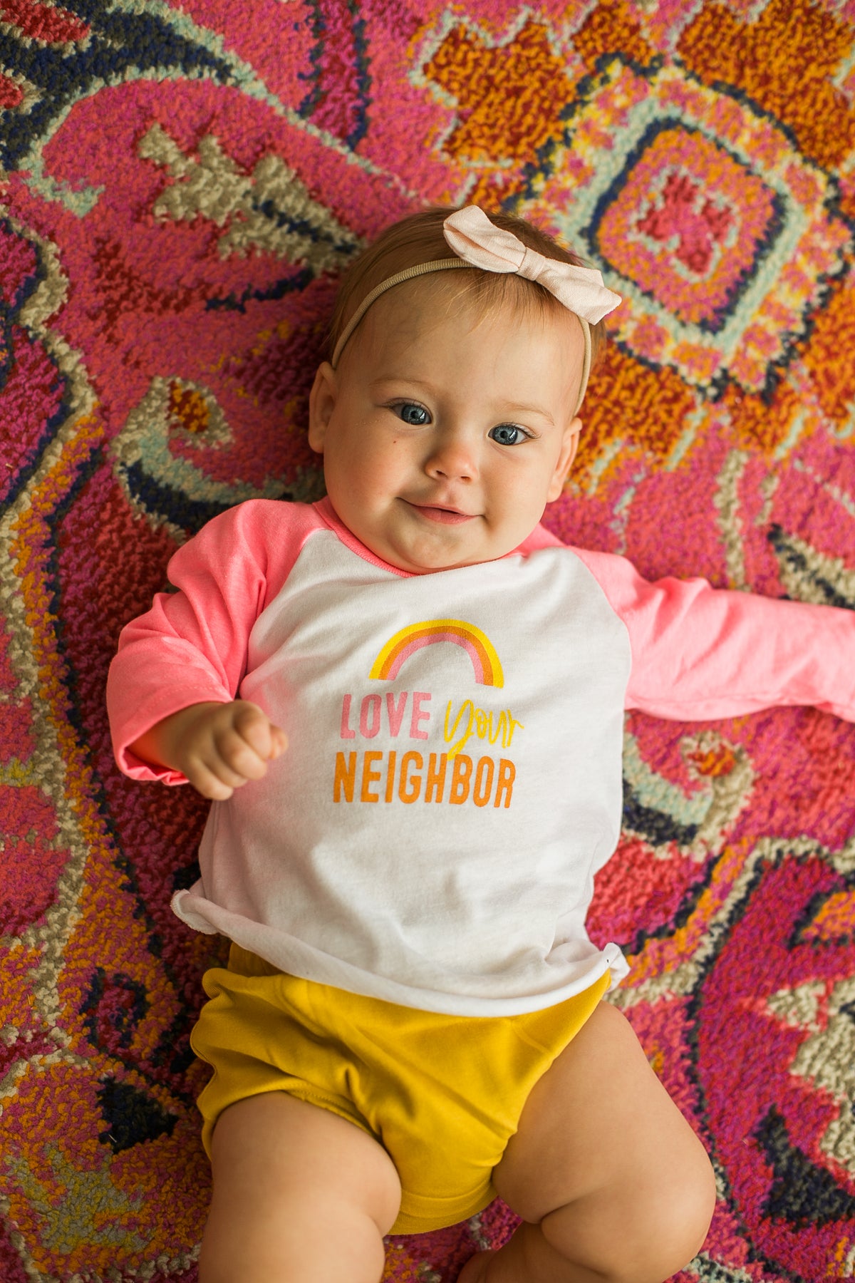 Love Your Neighbor GOTS certified organic cotton kids baseball tee by Modern Burlap