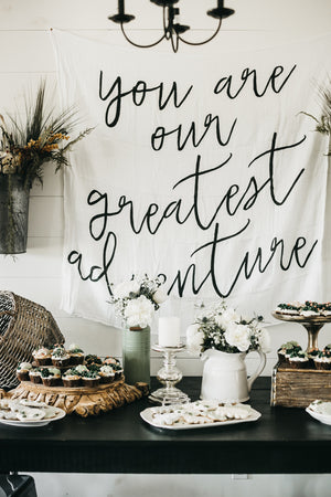 
                  
                    Load image into Gallery viewer, Organic Swaddle + Wall Art -  You are our greatest adventure
                  
                