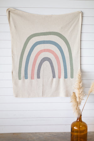 
                  
                    Load image into Gallery viewer, Made in the USA | Recycled Cotton Blend Throw Blanket | Rainbow on Natural | 3 Colors
                  
                