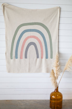 
                  
                    Load image into Gallery viewer, Made in the USA | Recycled Cotton Blend Throw Blanket | Rainbow on Natural | 3 Colors
                  
                