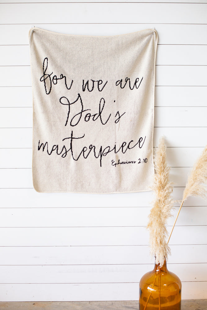 Made in the USA | Recycled Cotton Blend Ephesians 2:10 Throw Blanket | Natural