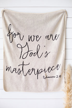 
                  
                    Load image into Gallery viewer, Made in the USA | Recycled Cotton Blend Ephesians 2:10 Throw Blanket | Natural
                  
                