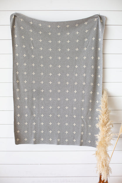 Modern Burlap Mini Swiss Cross recycled cotton blanket