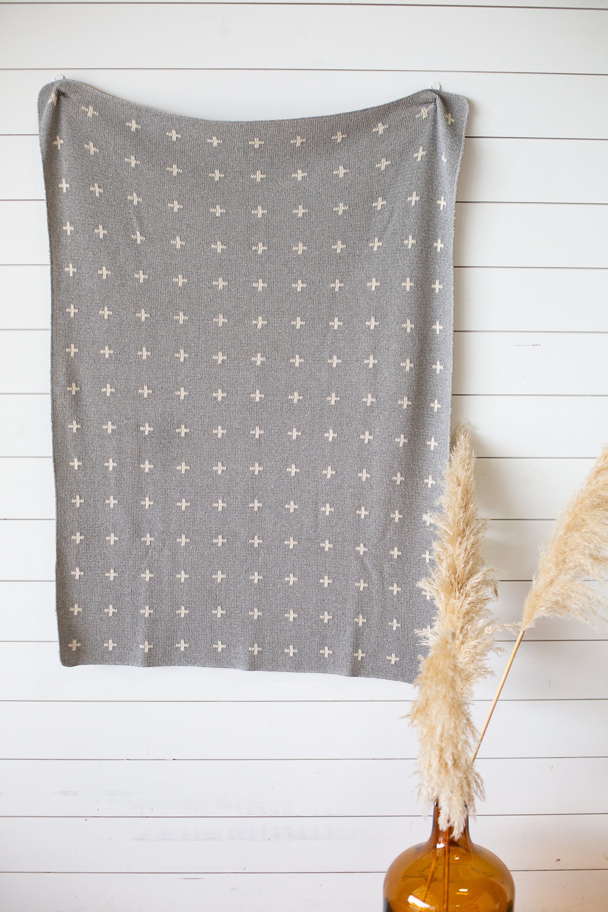 Mini Swiss Cross throw blanket in a Modern Burlap colorway