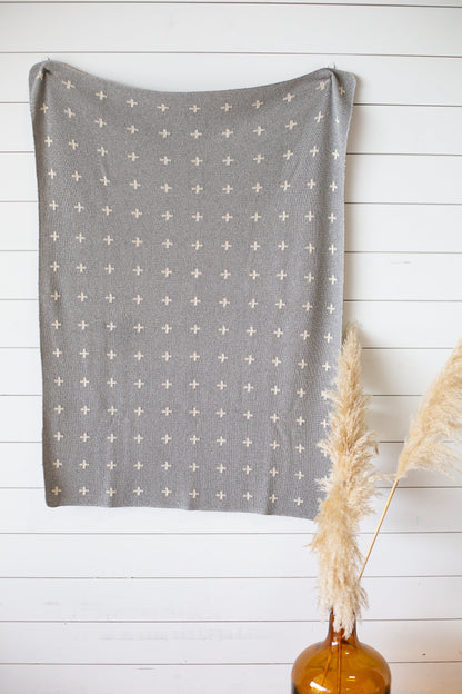 Mini Swiss Cross throw blanket in a Modern Burlap colorway