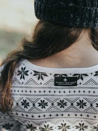 Organic Baby + Kids Pajama Set | Black on White Nordic Winter — Back neckline and Nordic print detail