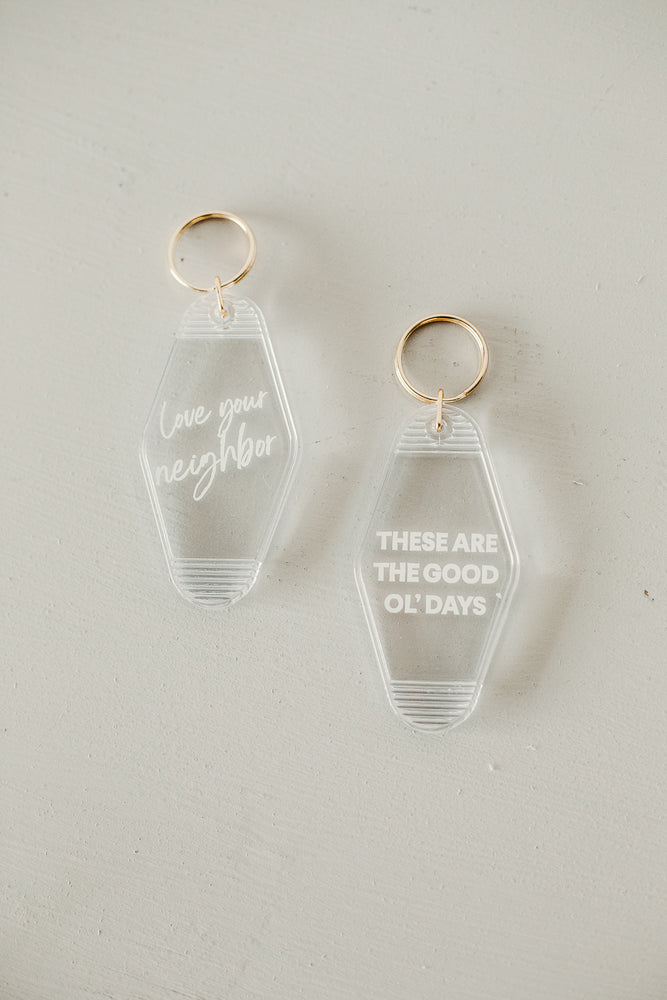 
                  
                    Load image into Gallery viewer, Vintage Keychain - Clear Love your neighbor
                  
                