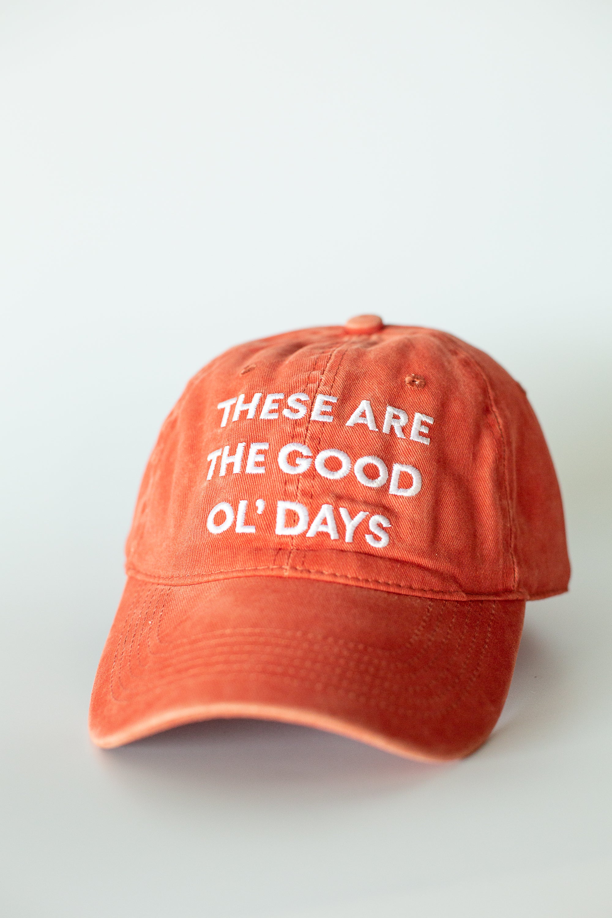 Adult Baseball Hat with Vintage Style Wool Lettering - Orange