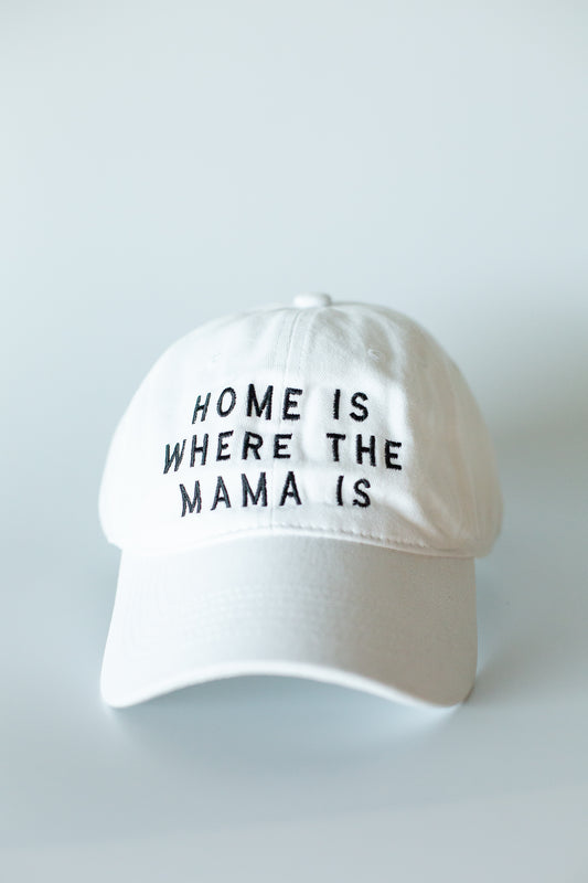 Home Is Where the Mama Is white adult baseball cap by Modern Burlap