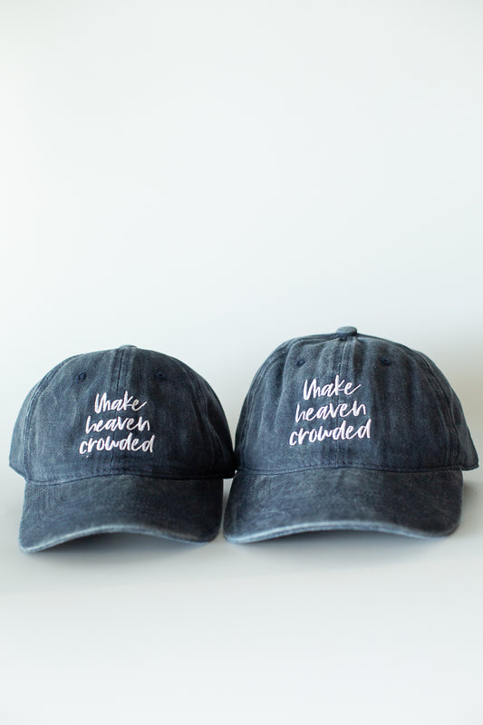 Make Heaven Crowded washed blue baseball cap for adults and children