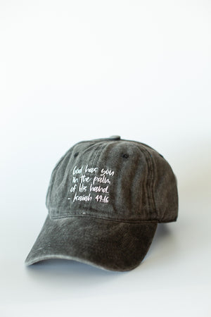 
                  
                    Load image into Gallery viewer, God has you in the palm of his hand Isaiah 49:16 -  Baseball Cap - Washed Black | 2 sizes
                  
                