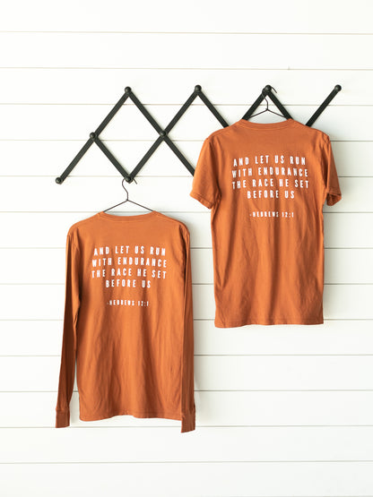 Made in the USA | Hebrews 12:1 Unisex S/S Crewneck Tee - Sunburn